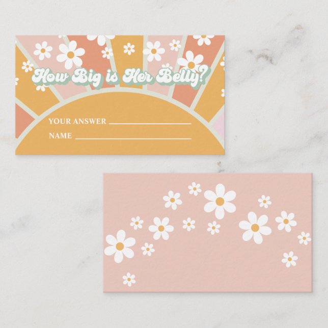 Groovy Baby Shower Game How Big is her Belly Enclosure Card (Front/Back)