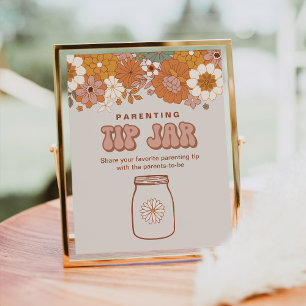 Groovy Baby Shower Parenting Tip Jar Sign