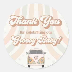 Groovy baby shower retro 70s theme favour sticker
