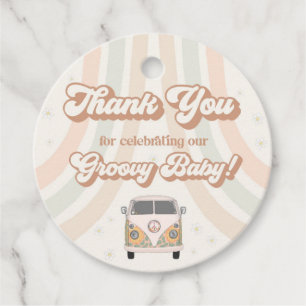 Groovy baby shower retro 70s theme favour tag