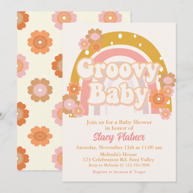 Groovy Baby Shower, Retro Baby Shower, Baby Shower Invitation (Front/Back)