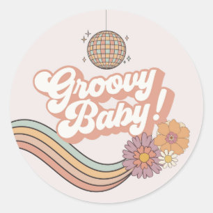 Groovy Baby Shower Retro Favour Sticker