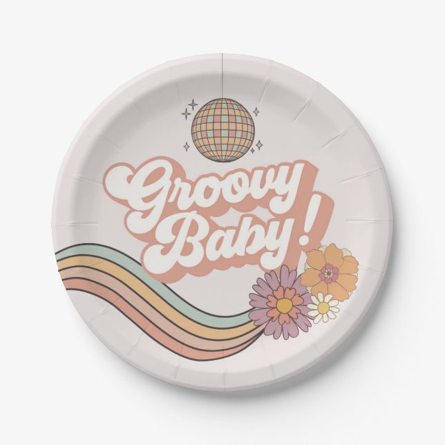 Groovy Baby Shower Retro Party Plates (Front)