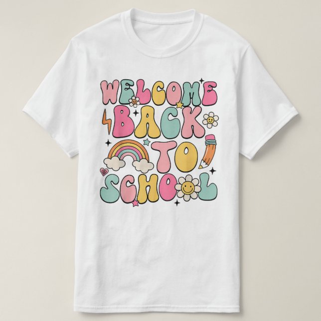Groovy Back to School Shirt – Retro Rainbow Teache (Design Front)