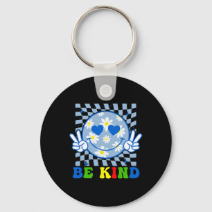 Groovy Be Kind Flower Kindness Smile Face Autism K Key Ring