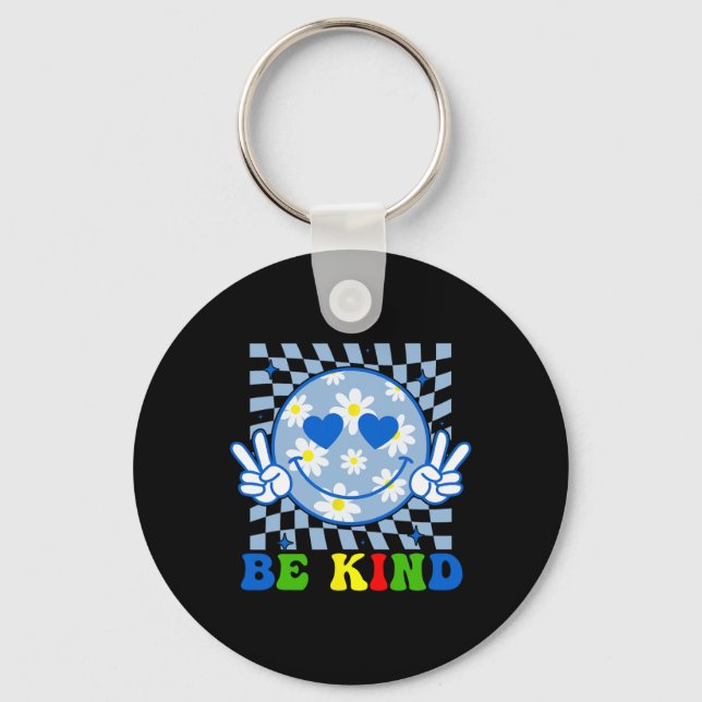 Groovy Be Kind Flower Kindness Smile Face Autism K Key Ring (Front)