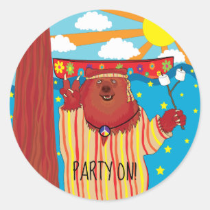 Groovy Bear Round Sticker