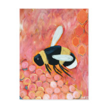 Groovy Bee and Pink Flowers Fine Art