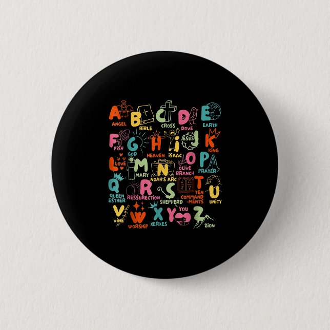 Groovy Biblical Alphabet Christian Teacher Student 6 Cm Round Badge (Front)