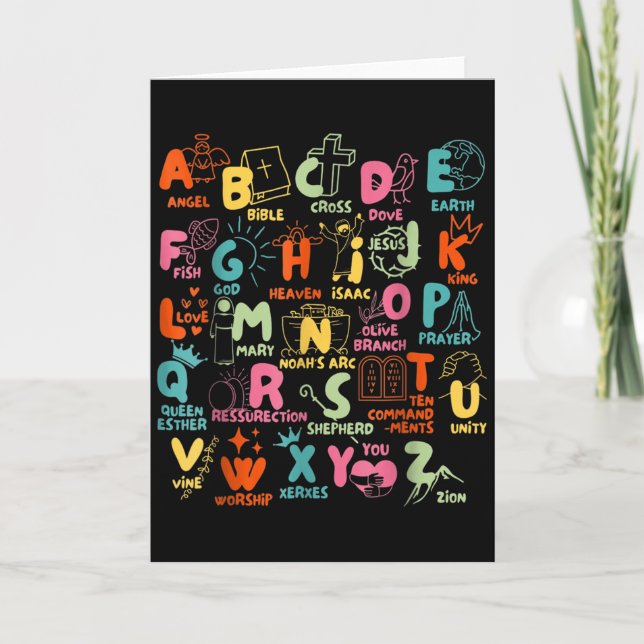 Groovy Biblical Alphabet Christian Teacher Student Card (Front)