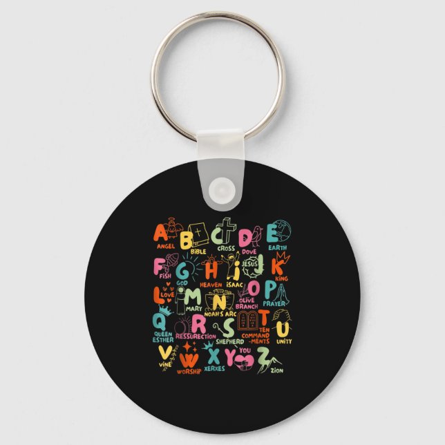 Groovy Biblical Alphabet Christian Teacher Student Key Ring (Front)