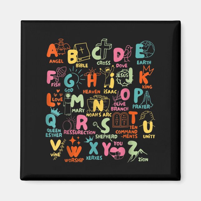 Groovy Biblical Alphabet Christian Teacher Student Magnet (Front)