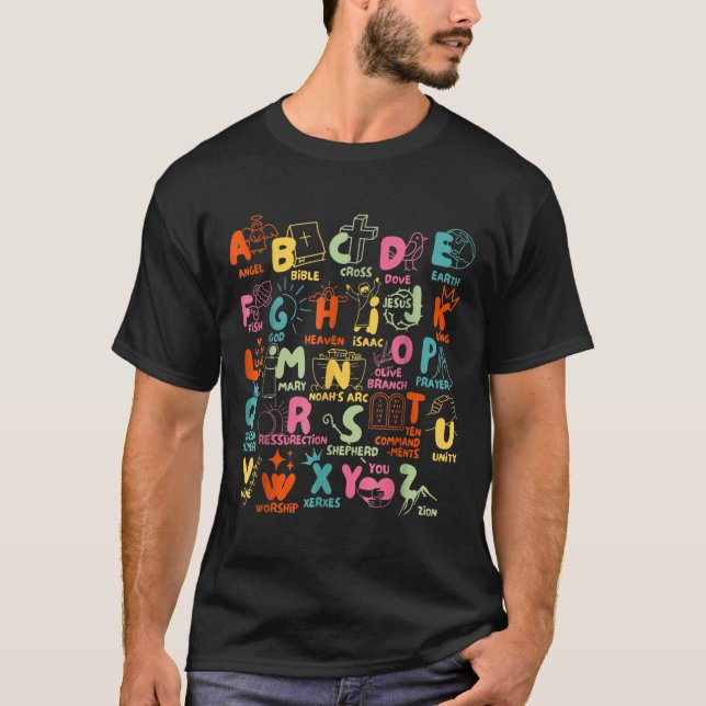 Groovy Biblical Alphabet Christian Teacher Student T-Shirt (Front)