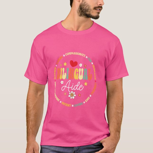 Groovy Bilingual Aide Teachers Back to School Span T-Shirt (Front)