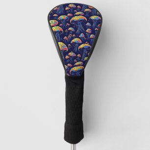 Groovy Bioluminescence Mushrooms: Retro Art Golf Head Cover