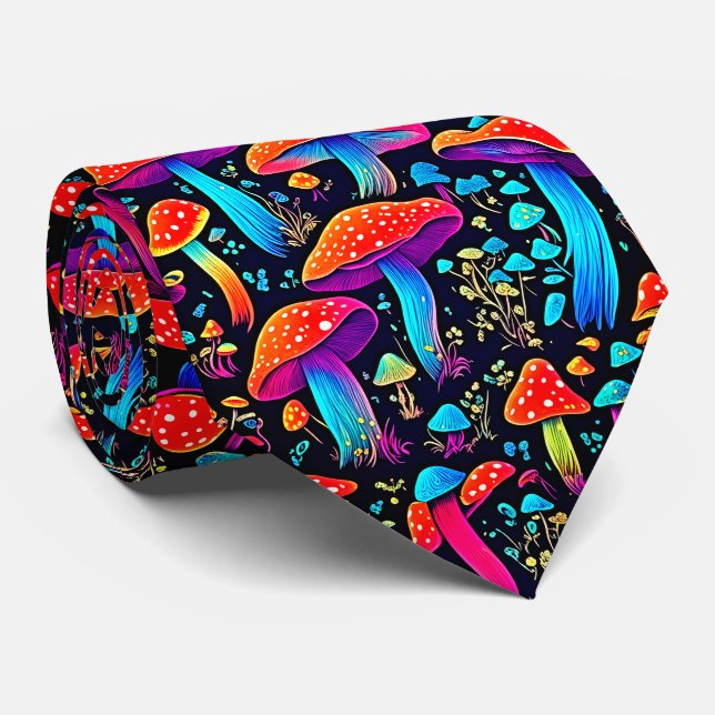 Groovy Bioluminescent Mushroom - Retro Tie (Rolled)