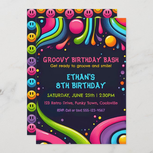Groovy Birthday Bash Invitation (Front/Back)