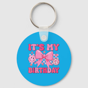 Groovy Birthday Girls Ns Kids Coquette Bow Bday Key Ring