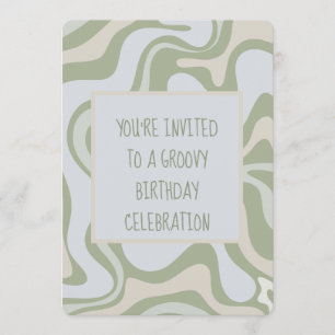 Groovy Birthday in Sage Green Invitation