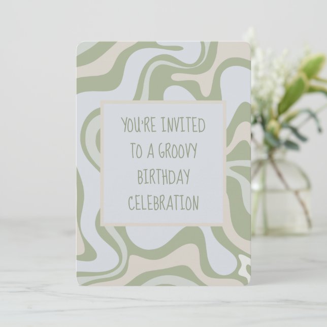 Groovy Birthday in Sage Green Invitation (Standing Front)