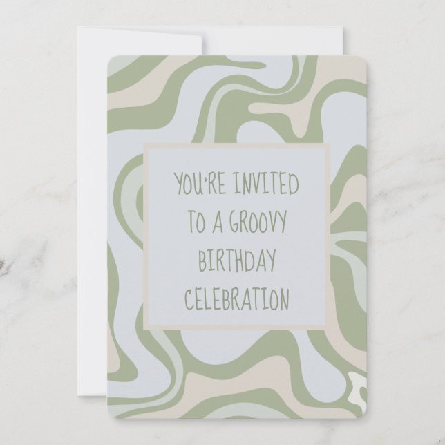 Groovy Birthday in Sage Green Invitation (Front)