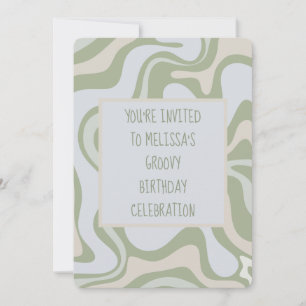 Groovy Birthday in Sage Green Invitation