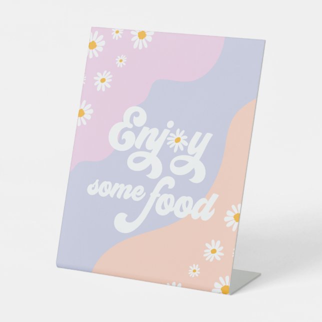 Groovy Birthday Party Boho Daisy Decorations Table Pedestal Sign (Front)