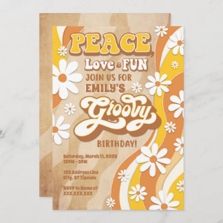 Groovy Birthday Party Invitation, Peace Love & Fun Invitation