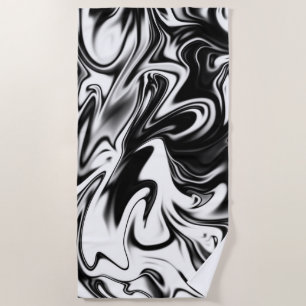 Groovy Black And White Marble, Beach Towel