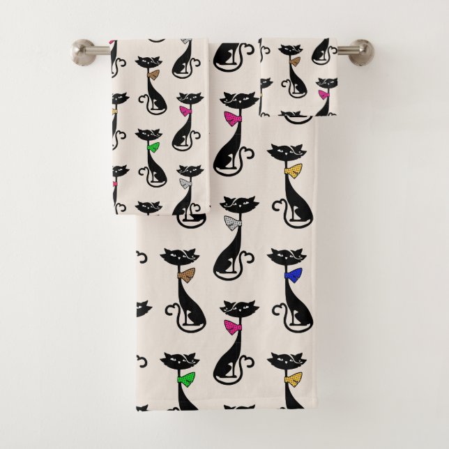 Groovy Black Hep Cats Bath Towel Set (Insitu)