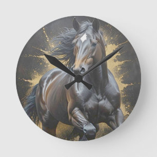 groovy black horse round clock