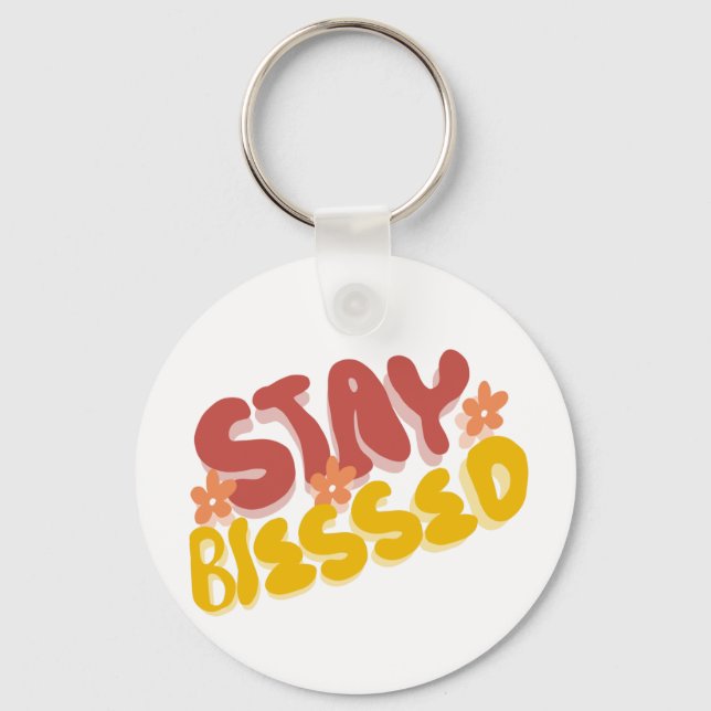 Groovy Blessed Hand Lettering Flower  Key Ring (Front)