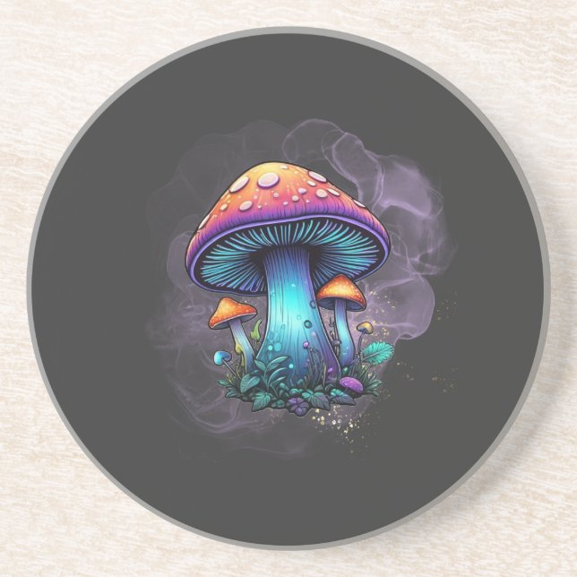 Groovy Blue and Purple Mushroom with Sparkly Mist Coaster (Front)