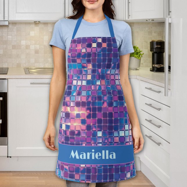 Groovy Blue & Purple Disco Ball Personalised Apron (Groovy Blue & Purple Disco Ball Personalized Apron)