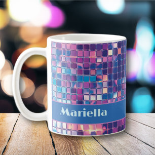 Groovy Blue & Purple Disco Ball Personalised Coffee Mug