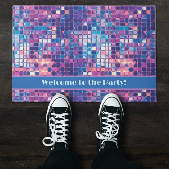 Groovy Blue & Purple Disco Ball Personalised Doormat (Groovy blue and purple disco ball personalized doormat)