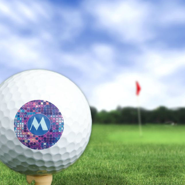Groovy Blue & Purple Disco Ball Personalised Golf  (groovy blue and purple disco ball personalized monogram golf ball)