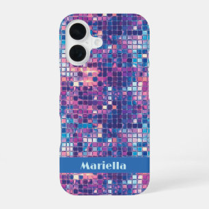 Groovy Blue & Purple Disco Ball Personalised iPhone 16 Case
