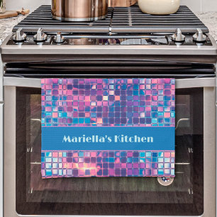 Groovy Blue & Purple Disco Ball Personalised Tea Towel