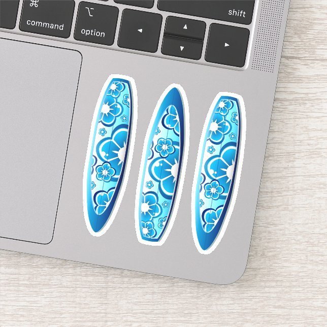 Groovy Blue Surfboards with a flower design (Detail)