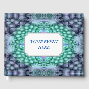 Groovy Blue Vintage Fractal Kaleidoscope Guest Book