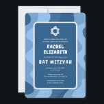 Groovy Blue Waves Star of David Custom Bat Mitzvah Invitation<br><div class="desc">Perfect card to announce a bat mitzvah, bar mitzvah or other Jewish celebration! Hand made art for you with handlettering on the back side! FULLY CUSTOMIZABLE! Click on “Personalise” above to edit the text. Click "edit using design tool" to adjust the fonts, colours and placements and to delete the back...</div>