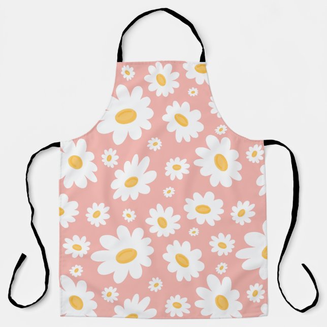 Groovy Blush Boho Daisy Floral Garden Pattern Apron (Front)