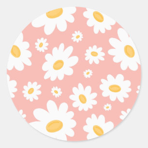 Groovy Blush Boho Daisy Floral Garden Pattern Classic Round Sticker