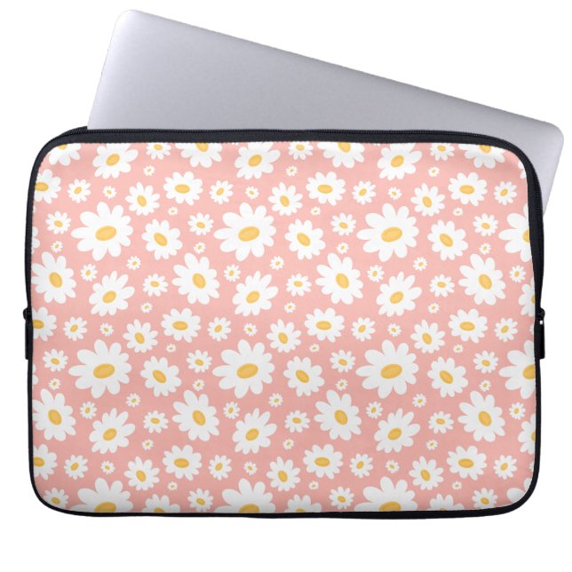 Groovy Blush Boho Daisy Floral Garden Pattern Laptop Sleeve (Front)