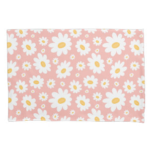Groovy Blush Boho Daisy Floral Garden Pattern Pillowcase