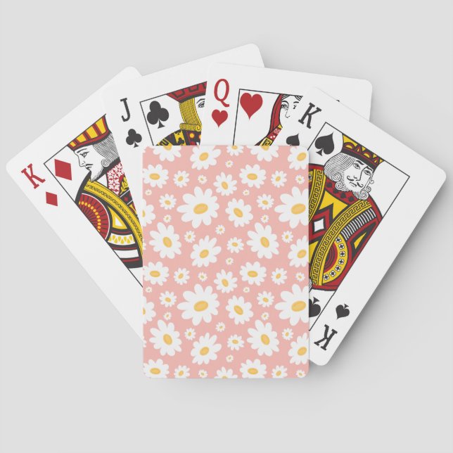 Groovy Blush Boho Daisy Floral Garden Pattern Playing Cards (Back)