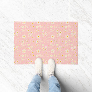 Groovy Blush Boho Daisy Floral Garden Pattern Wrap Doormat