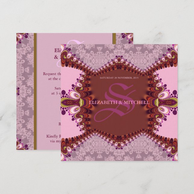 Groovy Bohemian Damask Wedding Invitation (Front/Back)