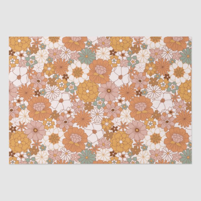 Groovy Boho 70s Flowers Pattern Tissue Paper (Front)